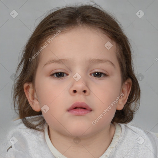 Neutral white child female with medium  brown hair and brown eyes