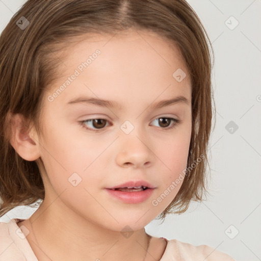 Neutral white child female with medium  brown hair and brown eyes