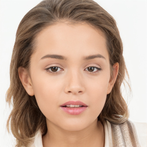 Neutral white child female with medium  brown hair and brown eyes