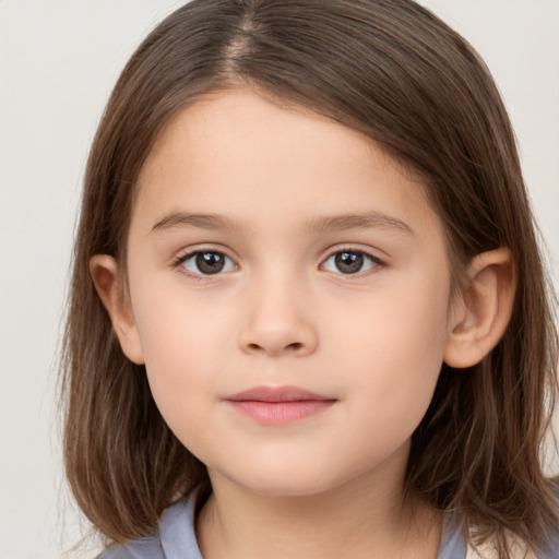 Neutral white child female with long  brown hair and brown eyes