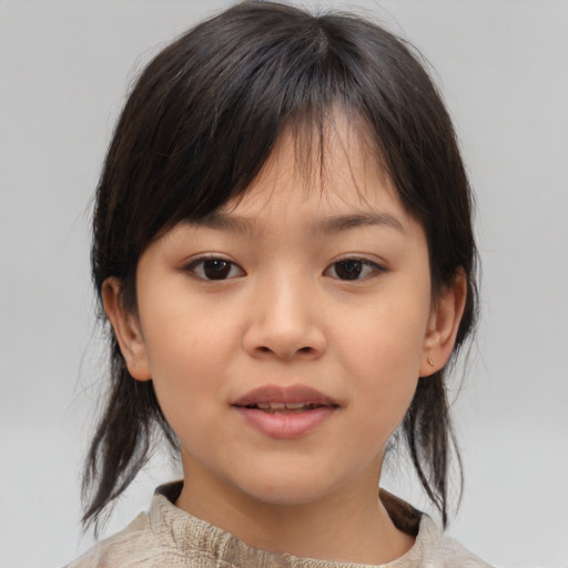 Neutral asian child female with medium  brown hair and brown eyes