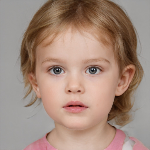 Neutral white child female with medium  brown hair and brown eyes