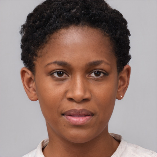 Neutral black young-adult female with short  brown hair and brown eyes