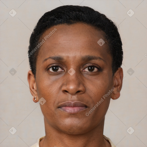 Neutral black young-adult female with short  brown hair and brown eyes