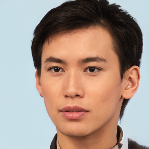 Neutral asian young-adult male with short  brown hair and brown eyes