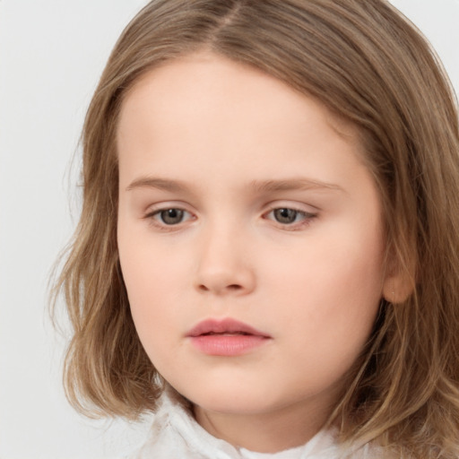 Neutral white child female with long  brown hair and brown eyes