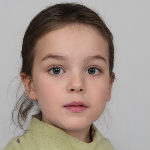 Neutral white child female with medium  brown hair and brown eyes