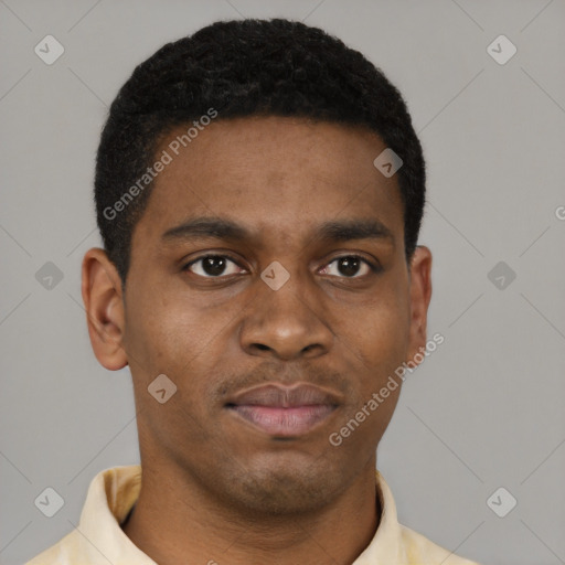 Neutral latino young-adult male with short  brown hair and brown eyes