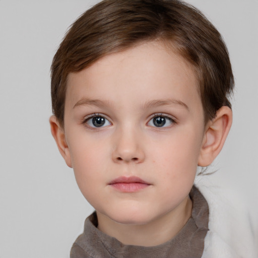 Neutral white child female with short  brown hair and brown eyes