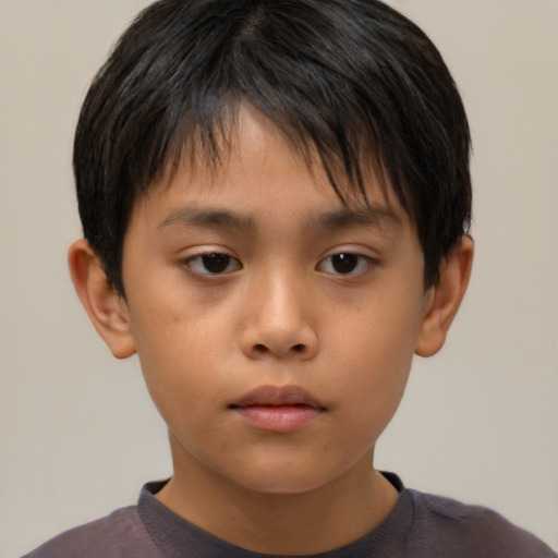 Neutral asian child male with short  brown hair and brown eyes