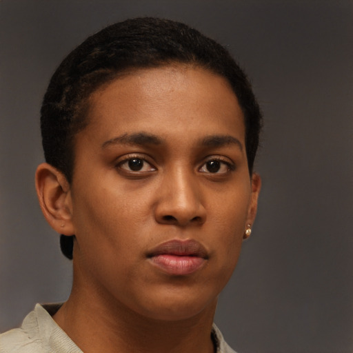 Neutral black young-adult male with short  brown hair and brown eyes