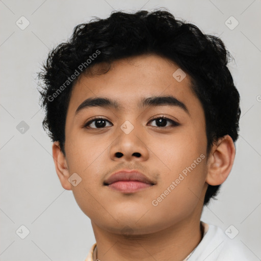 Neutral asian child male with short  black hair and brown eyes