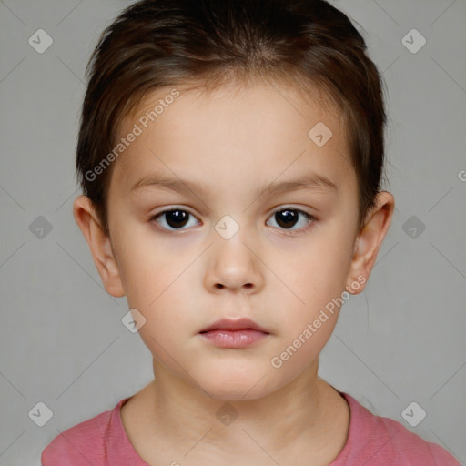 Neutral white child female with short  brown hair and brown eyes