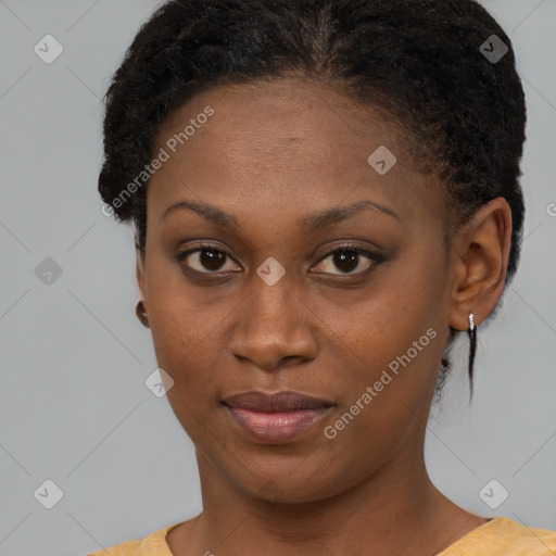 Neutral black young-adult female with short  brown hair and brown eyes