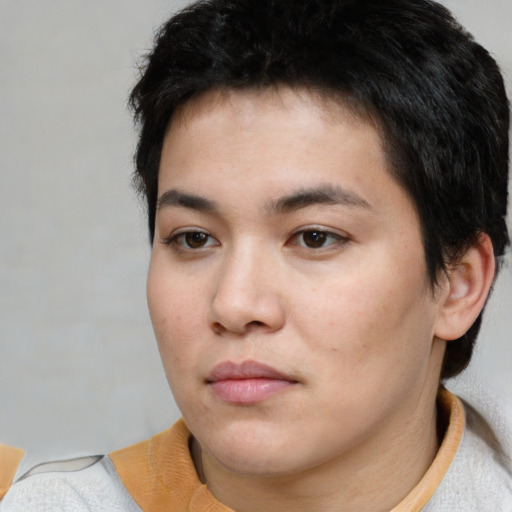 Neutral asian young-adult male with short  brown hair and brown eyes