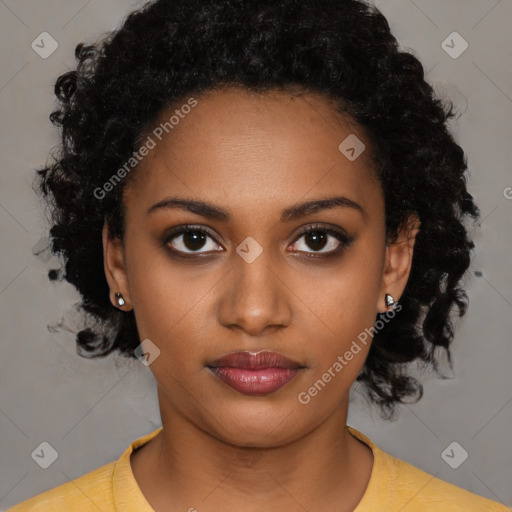 Neutral black young-adult female with short  black hair and brown eyes