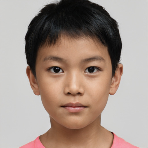 Neutral asian child male with short  brown hair and brown eyes