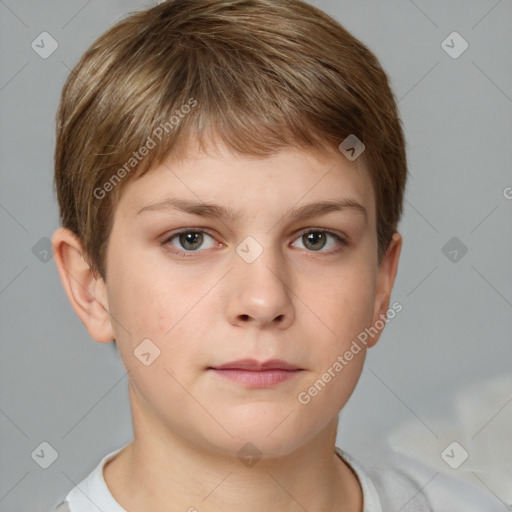 Neutral white young-adult male with short  brown hair and grey eyes