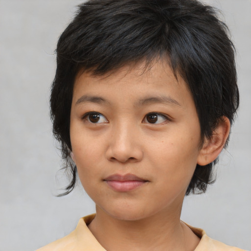 Neutral asian child female with medium  brown hair and brown eyes