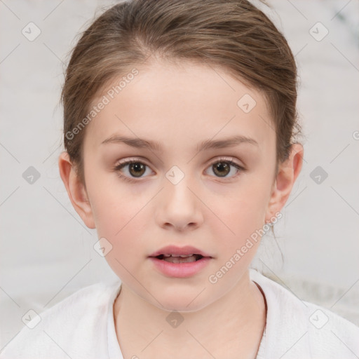 Neutral white child female with short  brown hair and brown eyes