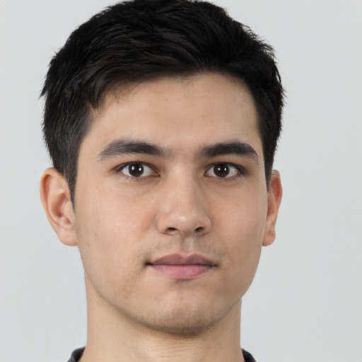 Neutral asian young-adult male with short  brown hair and brown eyes