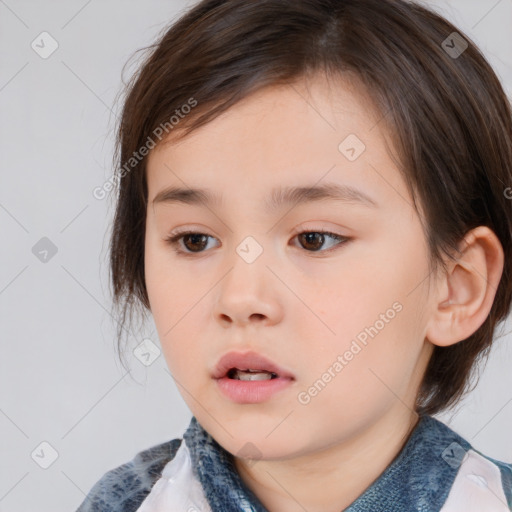 Neutral white child female with medium  brown hair and brown eyes