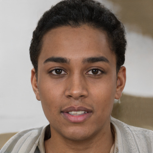 Neutral black young-adult male with short  brown hair and brown eyes