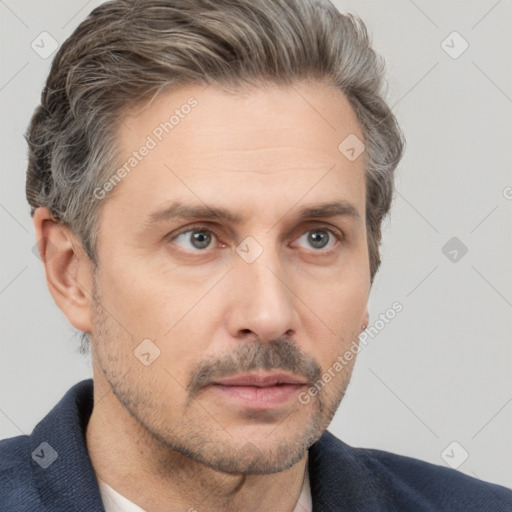 Neutral white adult male with short  brown hair and brown eyes