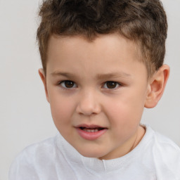 Joyful white child male with short  brown hair and brown eyes
