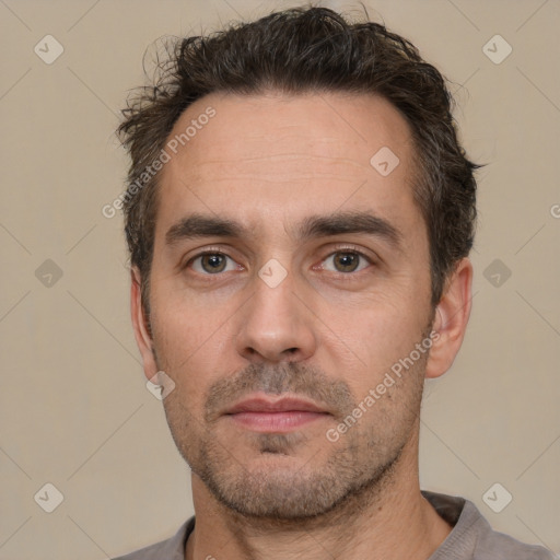 Neutral white adult male with short  brown hair and brown eyes