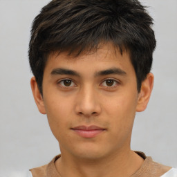 Neutral asian young-adult male with short  brown hair and brown eyes