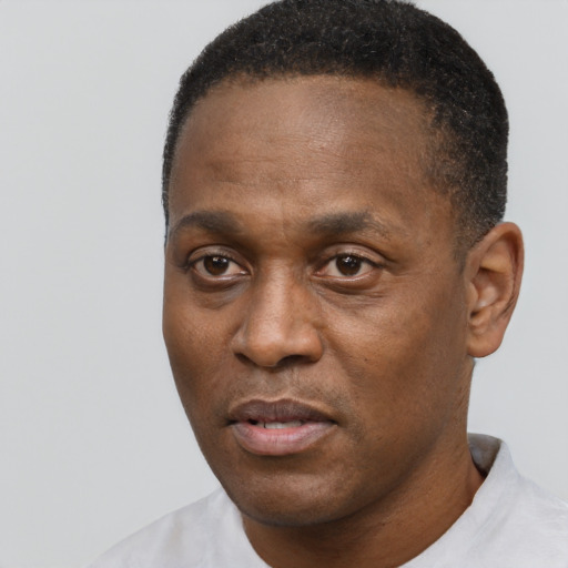 Neutral latino adult male with short  black hair and brown eyes