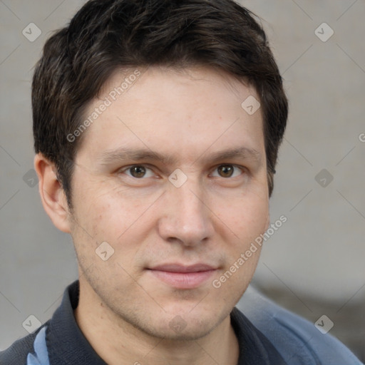 Neutral white adult male with short  brown hair and brown eyes