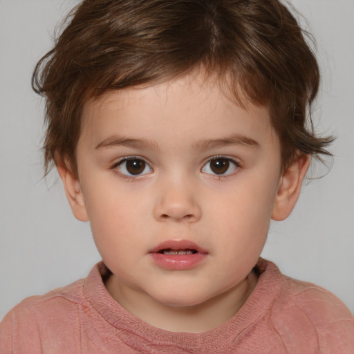 Neutral white child female with short  brown hair and brown eyes