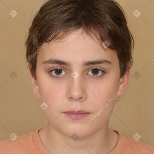 Neutral white young-adult female with short  brown hair and brown eyes