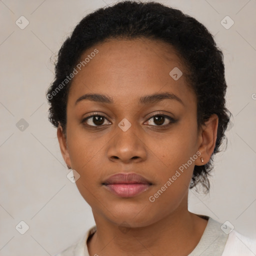 Neutral black young-adult female with short  brown hair and brown eyes