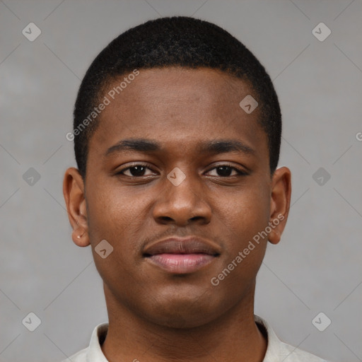 Neutral black young-adult male with short  brown hair and brown eyes