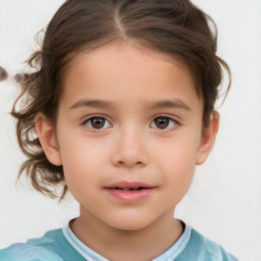 Neutral white child female with medium  brown hair and brown eyes