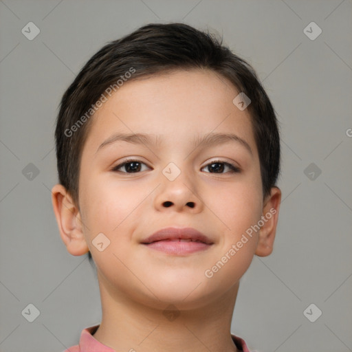 Neutral white child female with short  brown hair and brown eyes