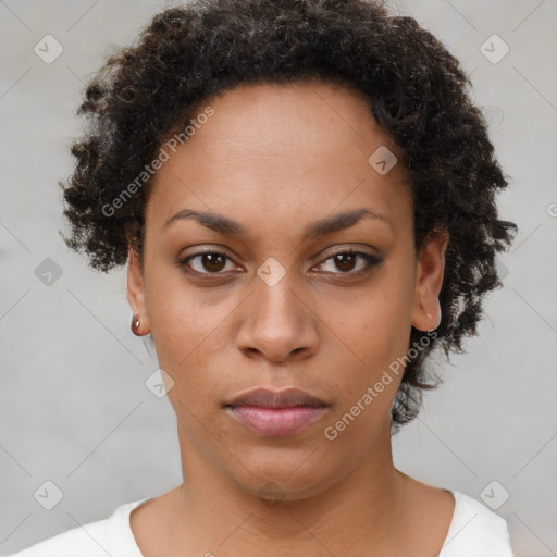 Neutral black young-adult female with short  brown hair and brown eyes