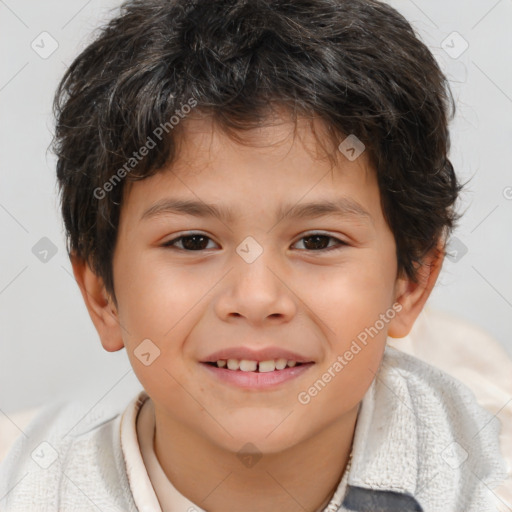 Joyful white child male with short  brown hair and brown eyes