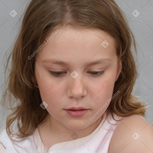 Neutral white child female with medium  brown hair and brown eyes