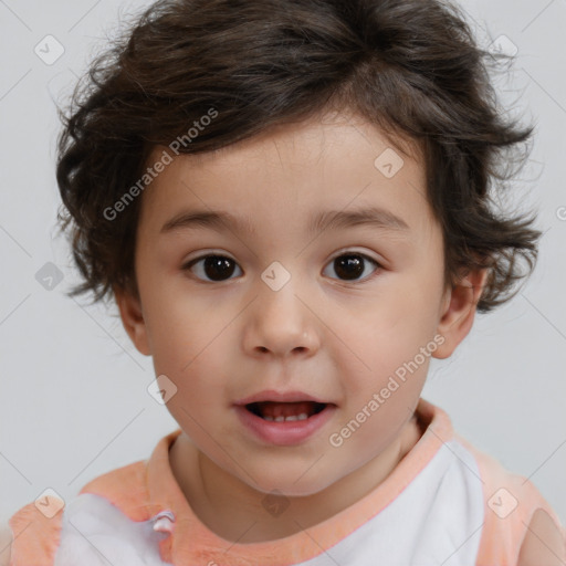 Joyful white child male with short  brown hair and brown eyes