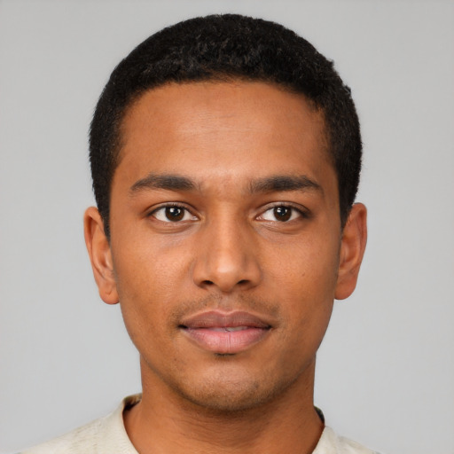 Neutral latino young-adult male with short  brown hair and brown eyes