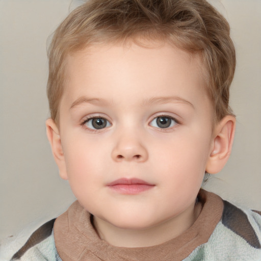 Neutral white child female with short  brown hair and grey eyes