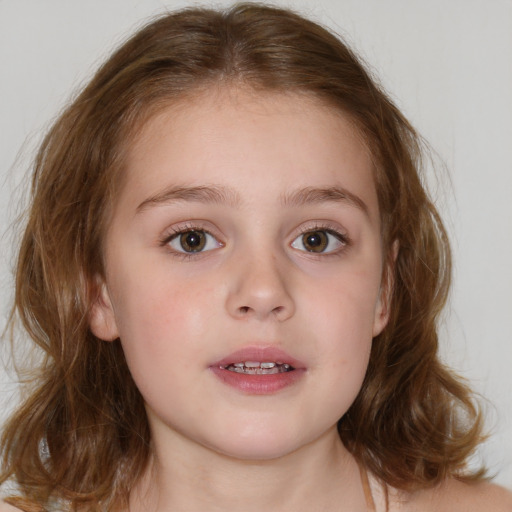 Neutral white child female with medium  brown hair and brown eyes