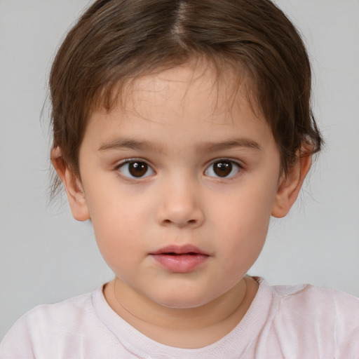 Neutral white child female with short  brown hair and brown eyes