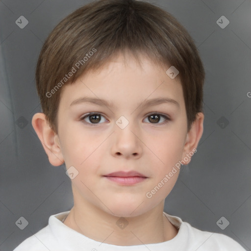 Neutral white child female with short  brown hair and brown eyes