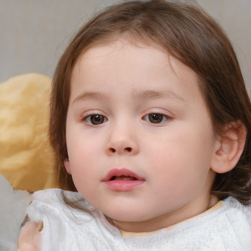 Neutral white child female with medium  brown hair and brown eyes