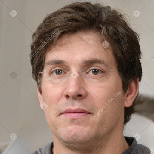 Neutral white adult male with short  brown hair and brown eyes